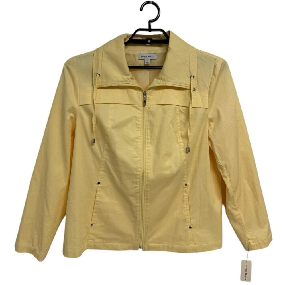 Studio Works women's blazer jacket yellow sunlight zip up collared size L